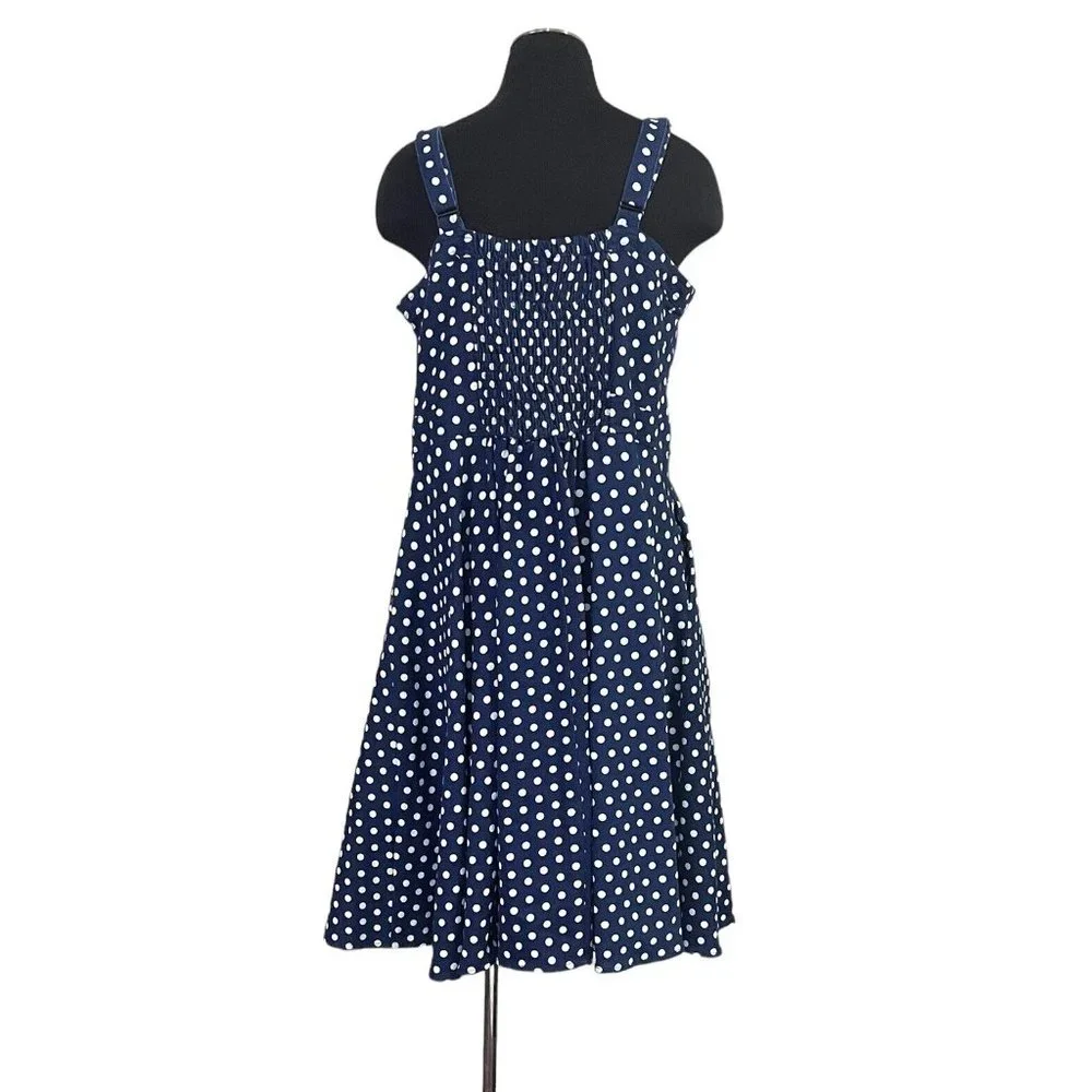 City Chic Polkadot Navy Denim Button A-line Dress Sleeveless Plus Size Small 16 - Picture 4 of 7